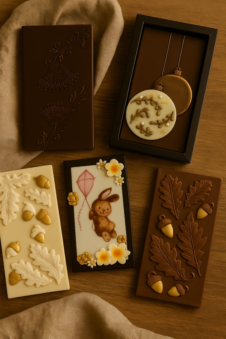 Handgefertigte Schokoladen-Postkarten - Süessi Grüessli - 3 Handgefertigte Schokoladen-Postkarten - Süessi Grüessli - 3